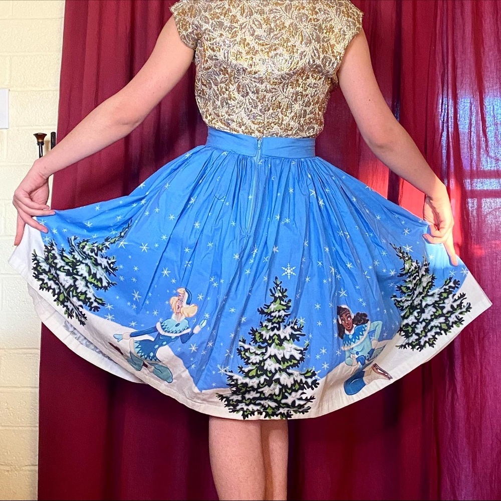 Novelty Ice Skating Winter Christmas Print Skirt
